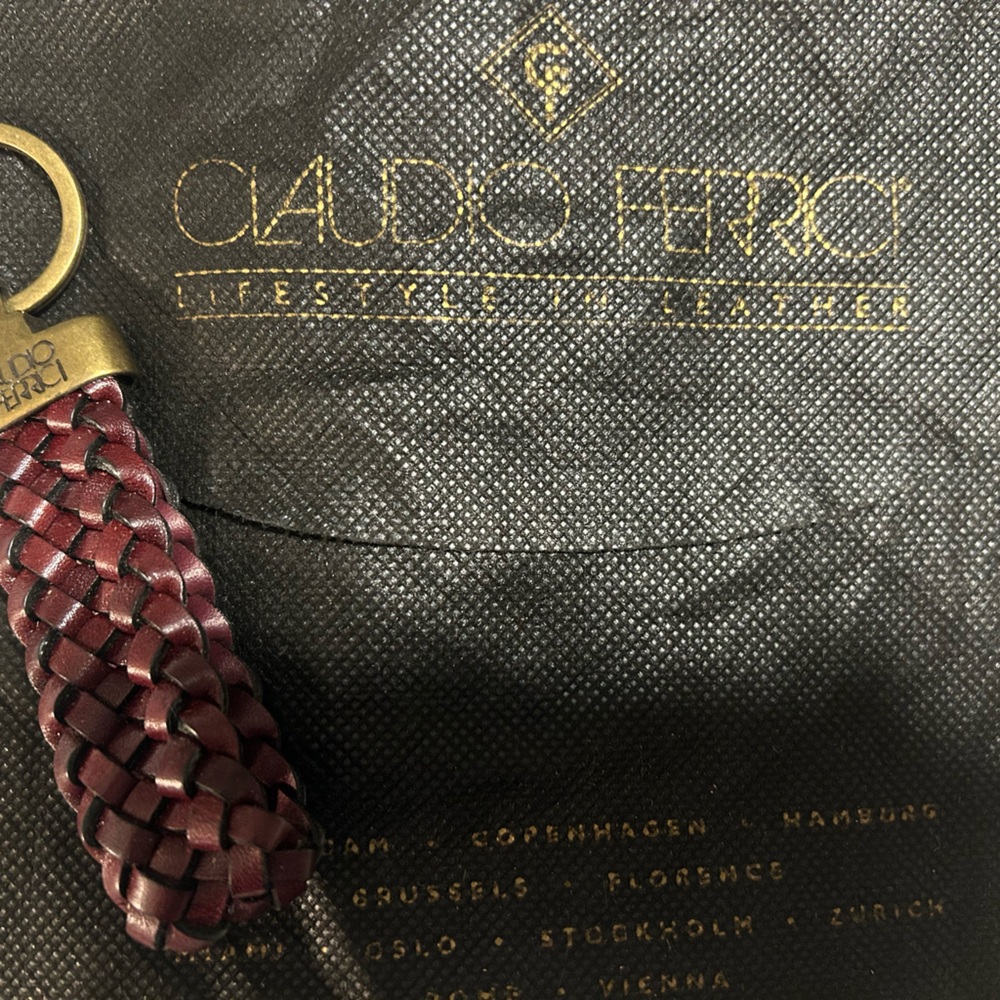 Stocking Stuffer - Claudio Ferrici Brown Braided Leather Keychain - Picture 3 of 8